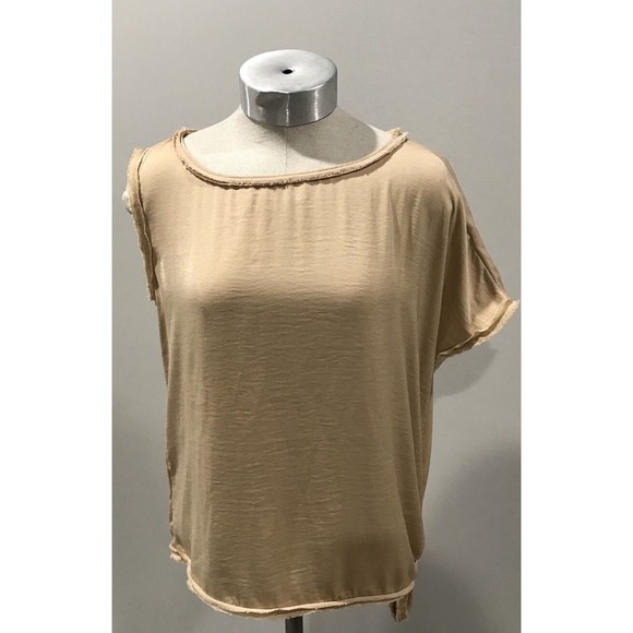 BCBG MAXAZRIA Beige Shiny Asymmetrical Pinksand Top One shoulder sz Xs Blouse - Picture 2 of 4